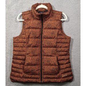 Lands End Down Puffer Vest Womens Medium M 10-12 Full Zip Leopard Print